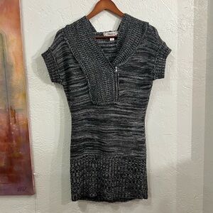 Y2K Gray Knit Zip Long Sweater Medium